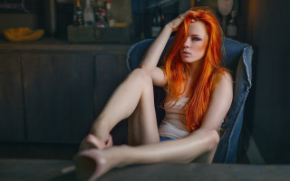 Red haired woman sitting artnouveau - art nouveau free wallpaper