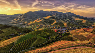 Scenic valley village mountains sunset 3 - a scenic view of a valley free wallpaper