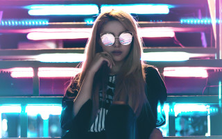 Woman glasses black shirt synthwave - synthwave style free wallpaper
