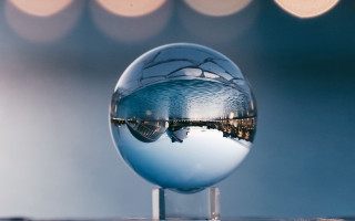 Sphere city reflection blue background - object free wallpaper