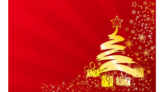 Christmas tree presents red background 6 - gold free wallpaper