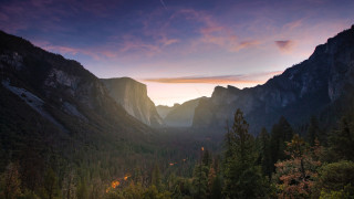 Mountain range sunset trees lake 2 - a few mountain free wallpaper