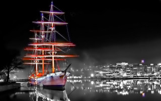 Boat city night mystical sails - sail free wallpaper