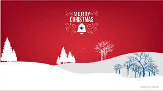 Red christmas card bell trees - merry free wallpaper