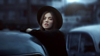 Woman black hat city street 2 - anka zhuravleva free wallpaper