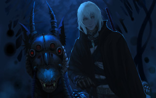 Man demon forest knife mask - dark fantasy art free wallpaper