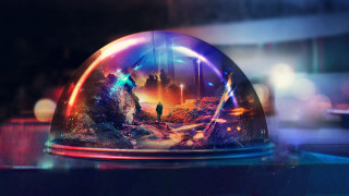Glass dome mountain man rainbow - inside free wallpaper