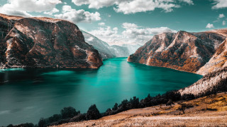 Lake mountains clouds blue sky - daniel lieske free wallpaper