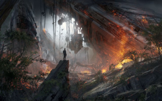 Cliff man sci fi fire - craig mullins free wallpaper