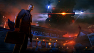 Man robot city night neon - cao zhibai free wallpaper