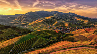 Scenic valley village mountains sunset 2 - a scenic view of a valley free wallpaper