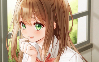 Girl green eyes bowtie school - a bow tie free wallpaper