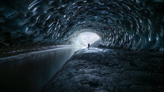 Dark tunnel ice water boat - ice free wallpaper