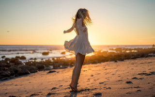 Woman white dress beach sunset 7 - beach free wallpaper