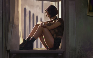 Woman window sill crossed legs - mars ravelo and greg rutkowski free wallpaper