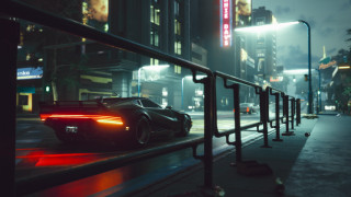 Neon retrofuturism cyberpunk cityscape vehicle - cinematic lighting free wallpaper