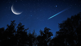 Crescent star shooting star night - a crescent free wallpaper