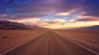 Long road clouds mountains sunset - a long road free wallpaper