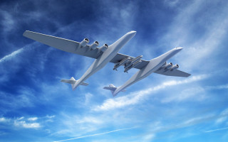 Futuristic airplanes blue sky clouds - futurism free wallpaper