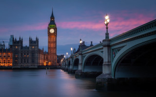 Clock tower cityscape bridge sunset - the river free wallpaper