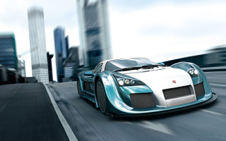 Blue white sports car city - tall free wallpaper