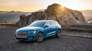 Blue car mountain sunset 8k - 8k photorealistic free wallpaper