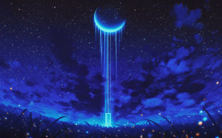 Sky tower crescent moon aurora - global free wallpaper