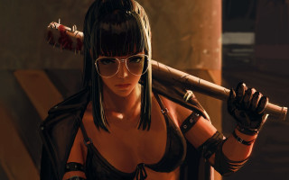 Woman baseballbat leatherjacket cyberpunk weapon - cyberpunk art free wallpaper