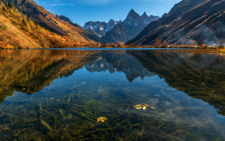 Mountain lake reflection forest sunset 2 - clear water free wallpaper
