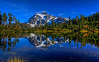 Mountain reflection lake trees blue - a still lake free wallpaper