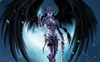 Angel wings snowy night fantasy - a snowy surface free wallpaper