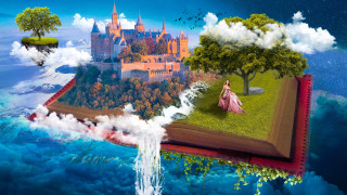 Book castle waterfall pink dress - a book free wallpaper