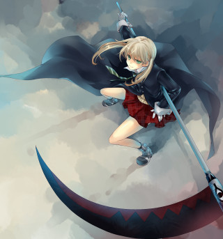 Woman black coat red skirt - a black cape free wallpaper