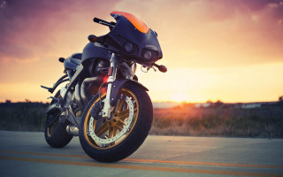 Motorcycle sunset dawn dusk gradient - the side of the road free wallpaper