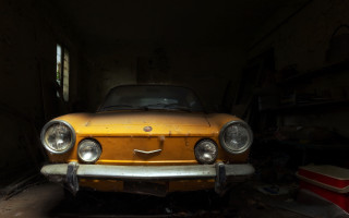 Yellow car garage open window - a window open free wallpaper