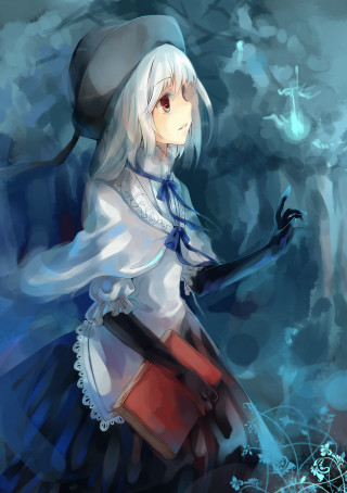Woman white dress hat red - a blue umbrella free wallpaper