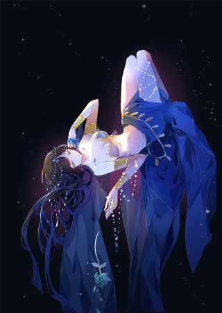 Woman blue dress kissing man - egyptian art free wallpaper