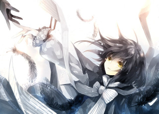 Woman long hair bow feathers - long hair and a bow free wallpaper