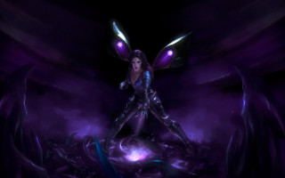 Purple winged woman fantasy league - her back free wallpaper