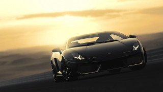 Black sports car sunset road 2 - the sun behind free wallpaper