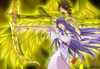 Woman bow man sword wings - evelyn de morgan free wallpaper