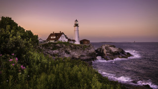 Lighthouse rocky cliff sunset purple - sunset free wallpaper