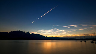 Sunset plane lake mountains clouds - a sunset free wallpaper