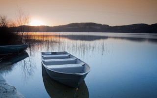 Lake horizon forest sunset boat - top of a lake next free wallpaper