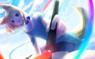Woman surfboard rainbow tail blue - tail free wallpaper
