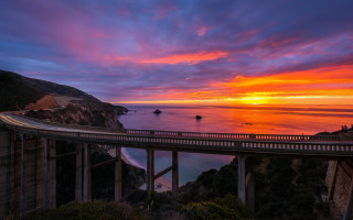Sunset bridge ocean city lights - sunset free wallpaper