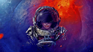 Space astronaut fire aurora night - sci fi free wallpaper