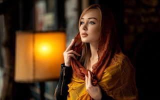Woman yellow dress scarf serious - a yellow dress free wallpaper