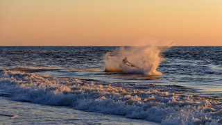 Surfboard wave ocean sunset impressionist - in the ocean free wallpaper