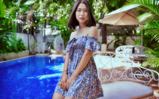 Woman pool dress sandals floral - a handbag free wallpaper